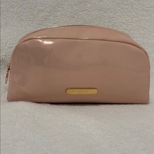 BVLGARI blush pink patent cosmetic Bag gold tone top zipper